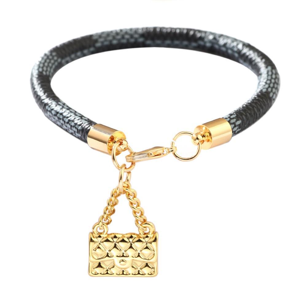High-End Fashion Stripe Leather Bracelet with Gold-Plated Metal Accents