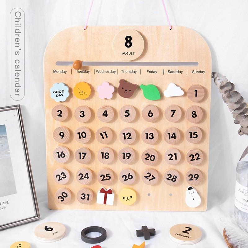 Magnetic Calendar Time Year Month Weather Early Education Desktop Toy Pendant Wooden Ornament