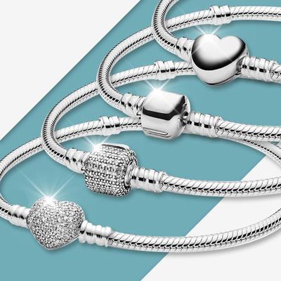 Pulsera con dijes DIY de cadena de serpiente Original de alta calidad para mujer, regalo, joyería de Color plateado