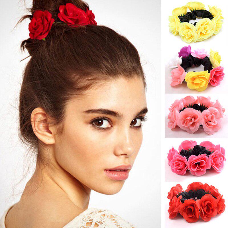 Buy Big Rose Flower Elastic Hair Bands Girls Tie Gum Fabric Rubber Band