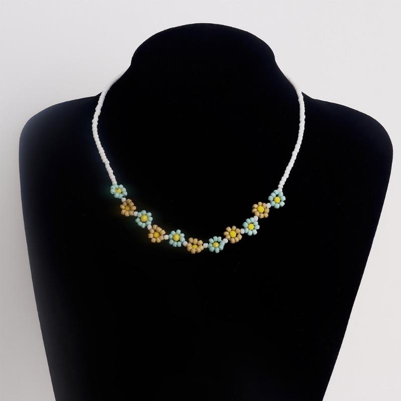 Korean Sweet Cool Resin Flower Charm Beaded Pendant Necklace for Women Girls Fashion Choker Necklace Party Jewelry Gift