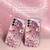 Pink Cherry Blossom Printed Tempered Glass Phone Case Suitable for Samsung Galaxy S26 S25 S24 S22 S21 S20FE/Ultra/Plus Anti Drop