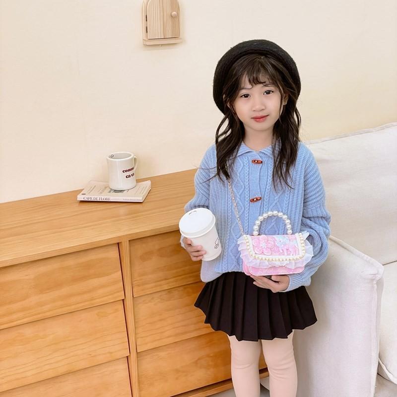 Lace Cute Stylish Childrens Bag Beautiful Butterfly Pearl Handbag For Toddler Girls