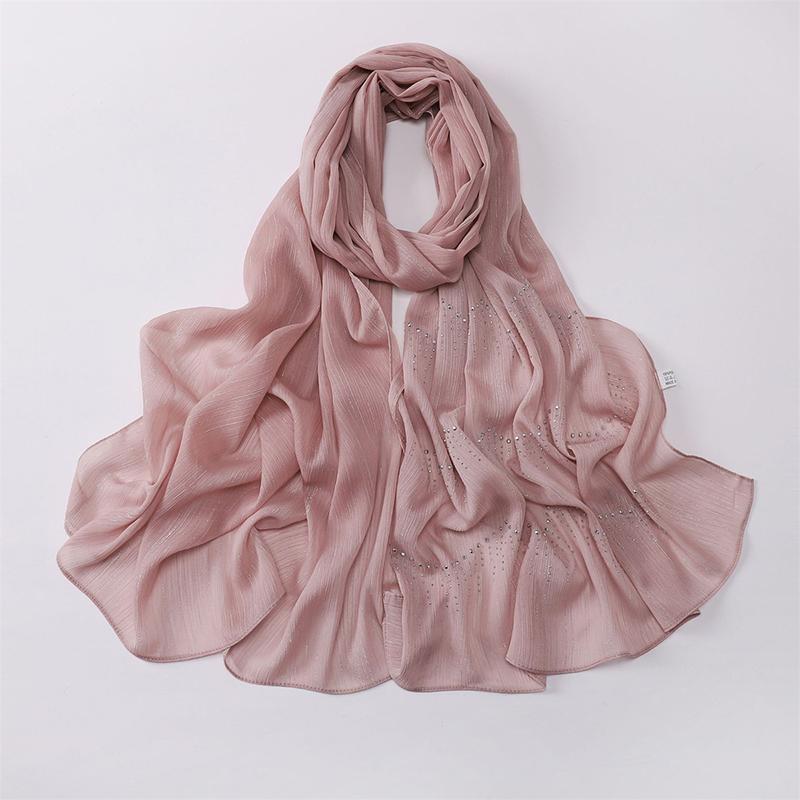 Shiny Plain Wrinkle Rhinestone Shimmer Shawls Scarf for Women Muslim Hijab Spring Ramadan Long Soft Wrap Headband Abaya Bufandas