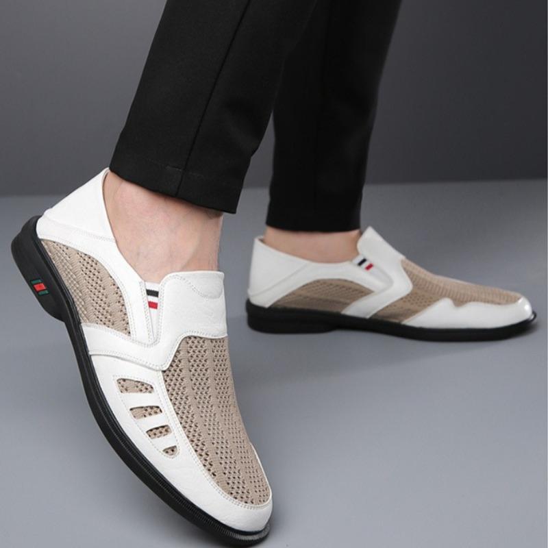 Schuhe für Herren Sommer Atmungsaktives Mesh Lederschuhe Outdoor Freizeitschuhe Herren Weiche Sohle Fahrschuhe Slipper Loafer