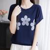 Knitted  Top Spring Summer Jacquard Women's T-shirt Short Sleeve Loose Tees Round Neck  Tops Cool