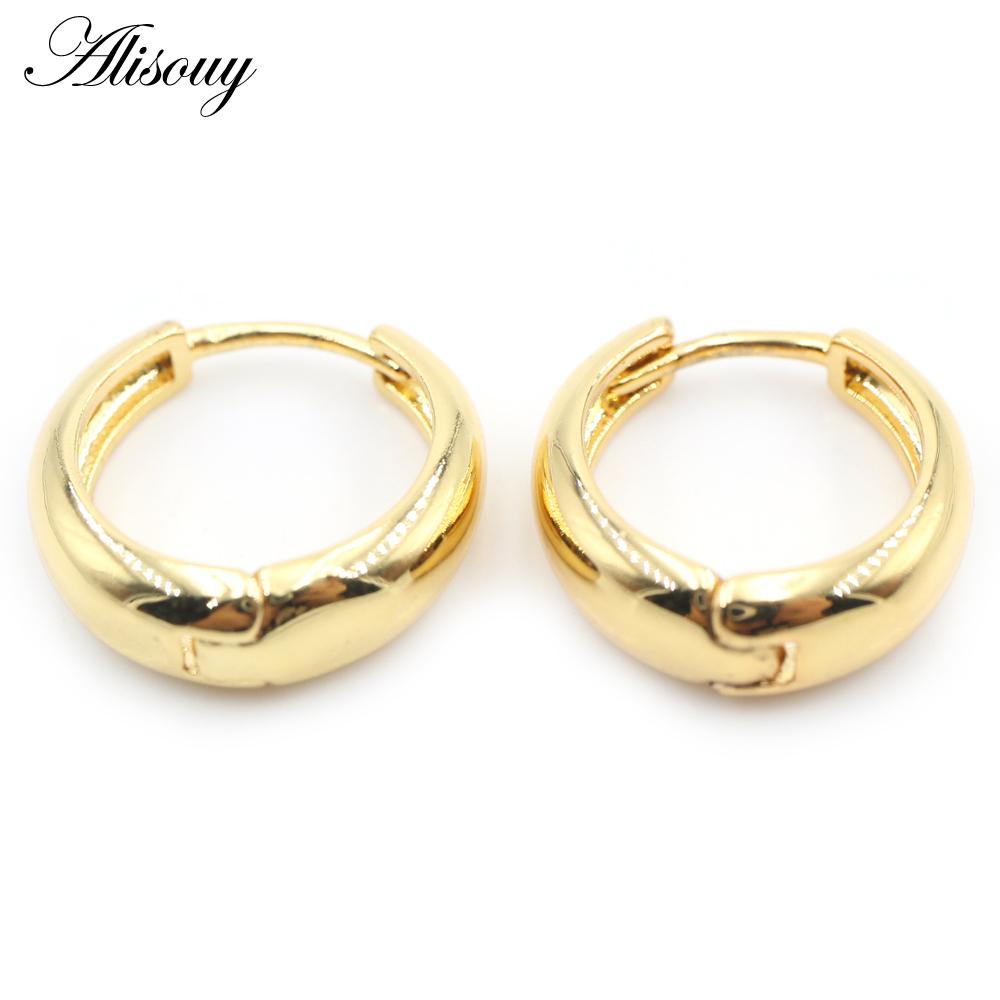 Alisouy 2pcs Copper Alloy Cute Curve Polishing Small Circle Round Hoop Earrings For Women Men Ear Cuff Brincos Hinged Jewelry