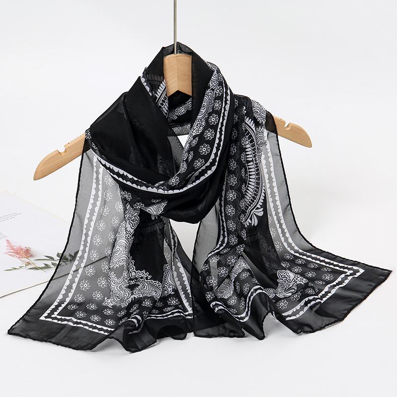 Print Chiffon Scarf Shawl Women Sunscreen Silk Scarf Turban Long Wrap Beach Travel Outdoor Accessories Trendy Headband