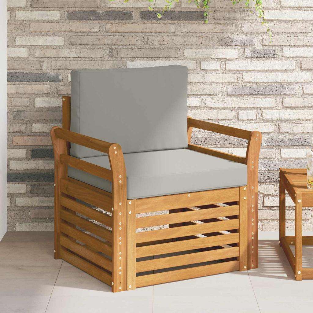 Outdoor Sofa Set Solid Acacia Wood and Polyester Natural