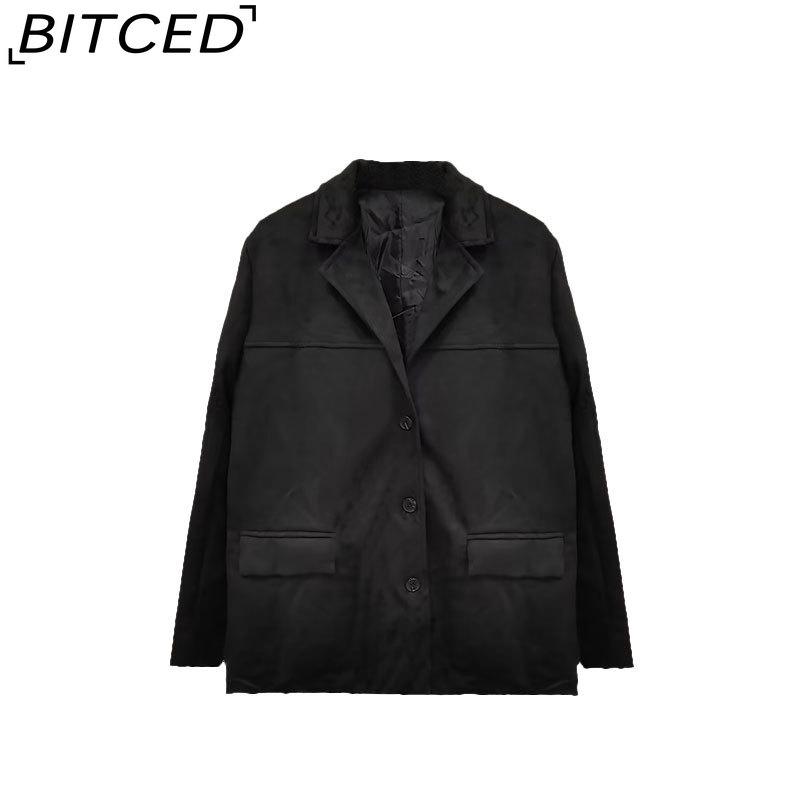 

BITCED Весенний женский блейзер свободного кроя в винтажном стиле с карманами, замшевый, с длинными рукавами XL чёрный