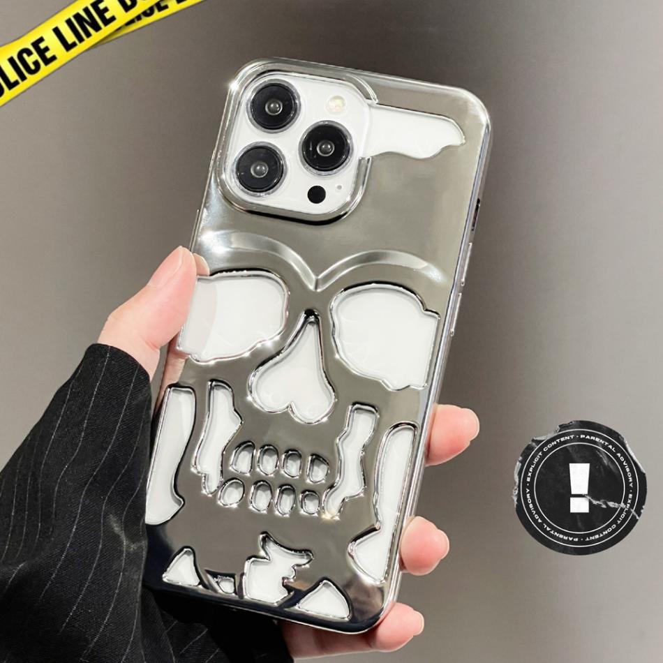 Luxus-Skelett-Schädel-Hülle für iPhone 11 12 13 14 15 Pro Max Handyhüllen Stoßfeste Rückabdeckung Kamera voll schützen Hollow Funda