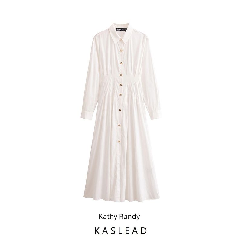 Kaslead New Arrival Women's Clothing Fashion Style Fashion Polo Collar Long Sleeves Midi Skirt Dress 0387053
