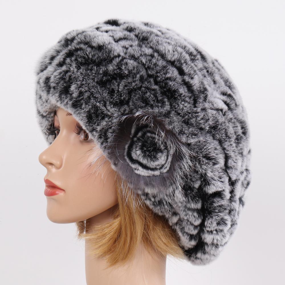 New Real Rex Rabbit Fur Hat Women Knitted Natural Real Rex Rabbit Fur Beret Caps Ladies Winter Warm Real fur Hats