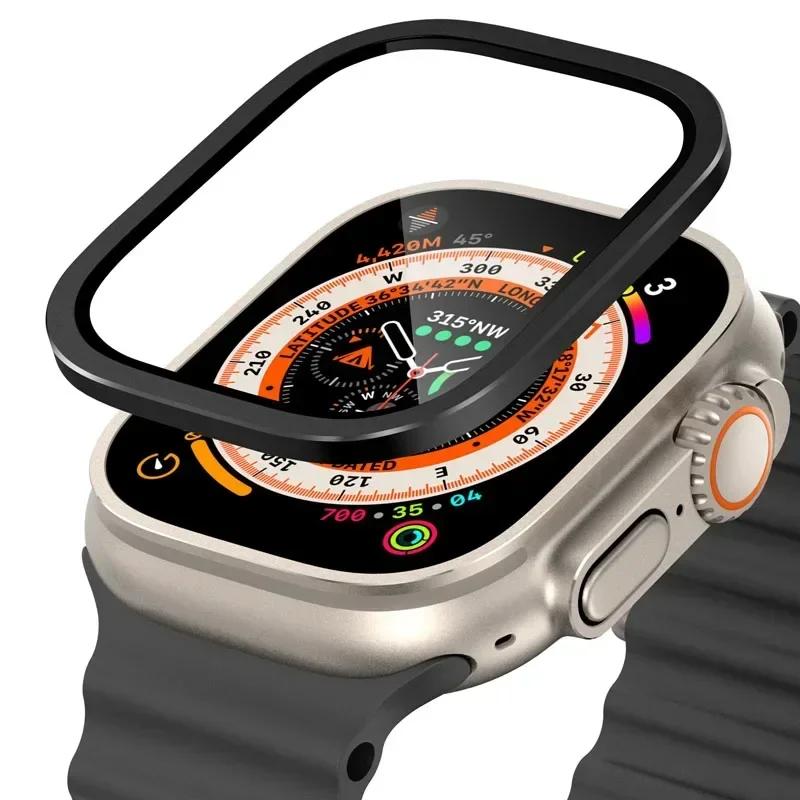 Tempered Glass for Watch Ultra 49mm Titanium Metal Frame Anti-Scratch film for Series Ultra 2 Screen Protector Accessories