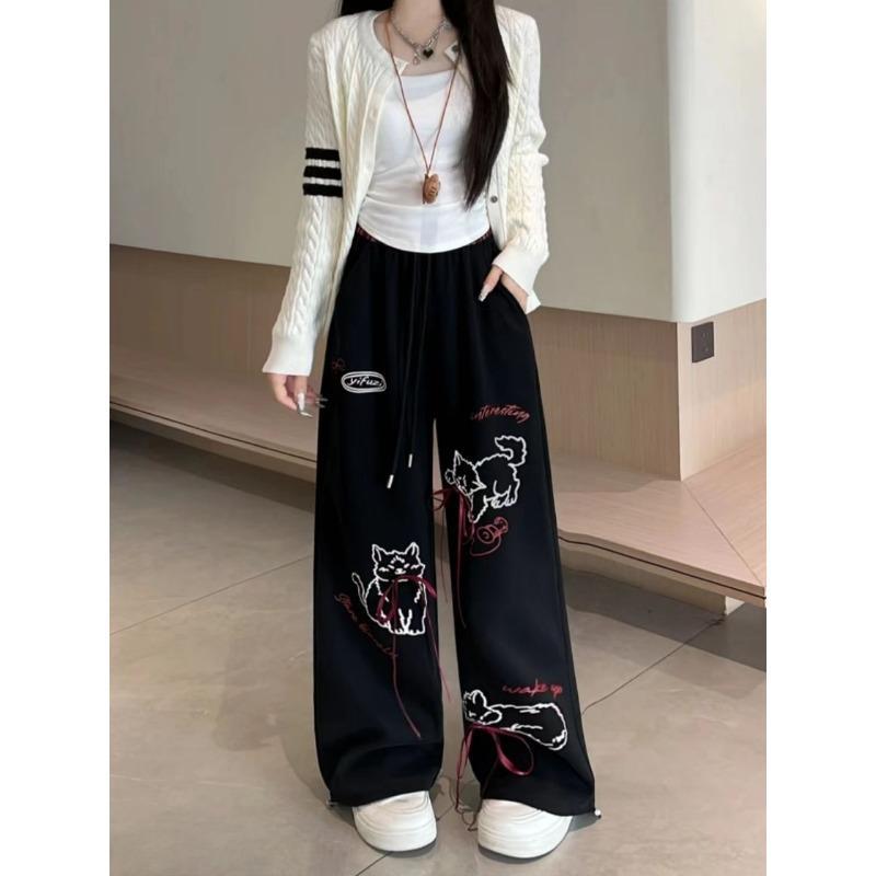 

Черно-белые спортивные штаны с завязками на талии, женские широкие брюки в стиле хип-хоп, новые летние универсальные длинные брюки S