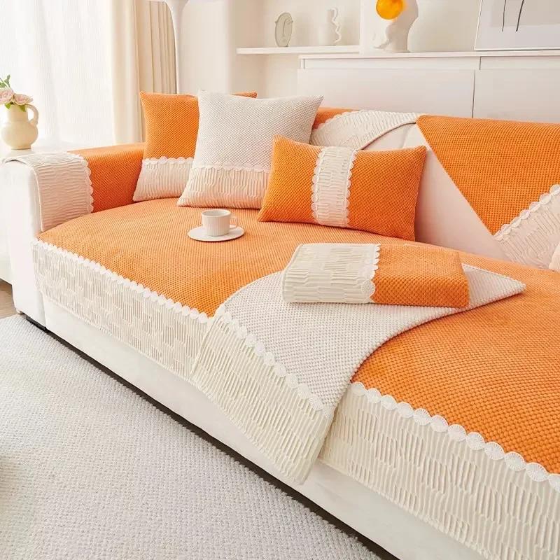 Cream Style Sofa Cushion And Universal Leather Sofa Cover For Autumn And Winter Seasons Plush Cover Cloth Towel Seat Cushion