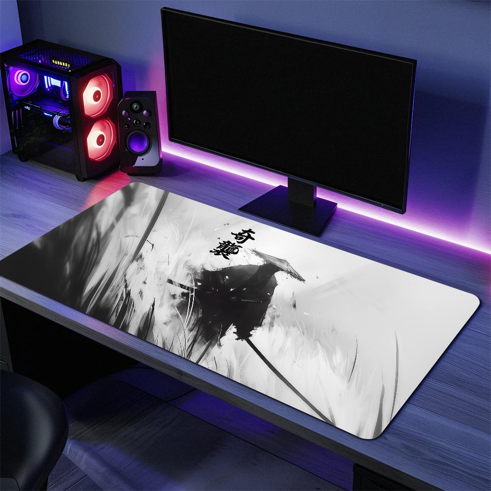 Black white Japanese samurai crow s Mouse Pad Large Desk Mat Keyboard Ergonomic Office Rubber PC Nonslip Antifray Home Custom