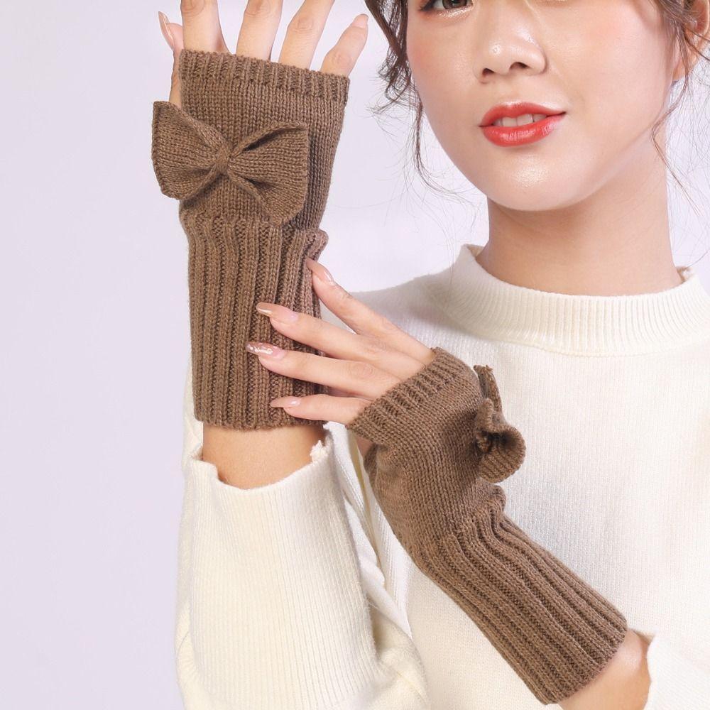 Fingerless Bow Knitted Gloves  Half Finger Gloves Fashion Twists Gloves  Girls
