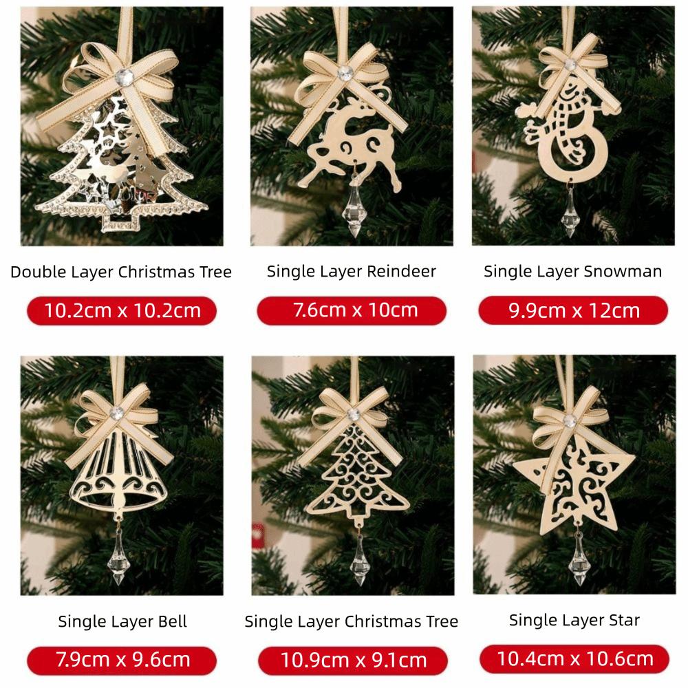 Gold Color Christmas Tree Pendant Snowflake Shape Star Design Snowflake Pendant Decorations Bell Accent Reindeer Motif