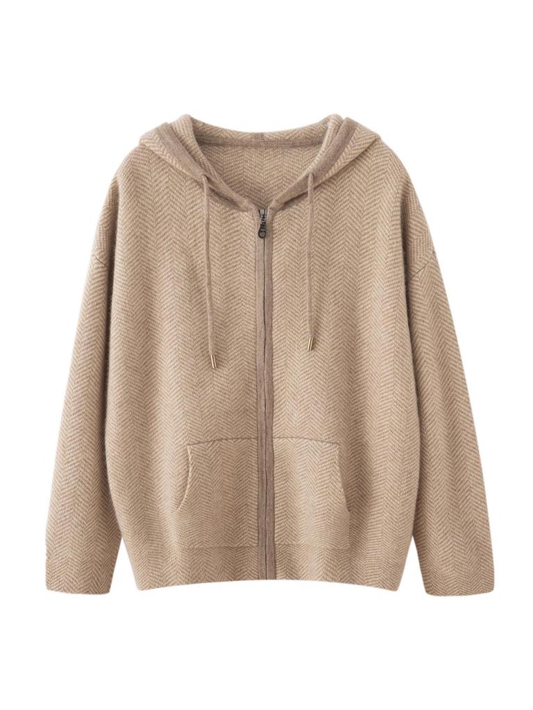 Women's Cashmere Hooded Pullover - Loose, Versatile Knit Zipper Hoodie for Autumn/Winter Casual Wear