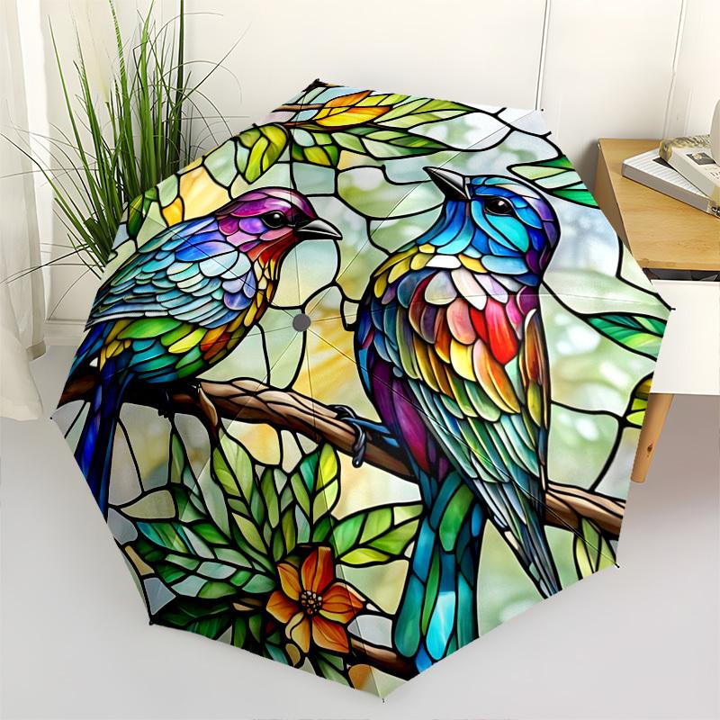 

Color Retro BirdsThemed Automatic Opening and Closing Umbrella 8 Ribs, Suitable for Leisure and Going Out, Outdoor Accessory, Gothic Style