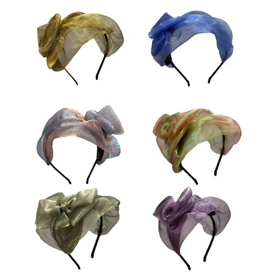 Women Headband Thin Bowknot Mesh Yarn Decor Lightweight Hairband Bright Colors Wide