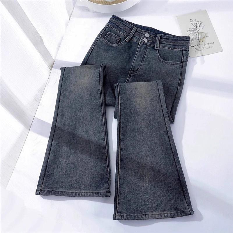 Cement Grey High-Waisted Micro-Flare Jeans for Women - Slimming Bestseller 2025 Collection S