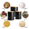 MIAMIO Kitchen Canister Set of 3 Ceramic Canisters with Wooden Airtight Perfect for – Lid, Coffee, Tea, Sugar, Flour, Salt, Etc. (Black)
