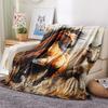 1Pc Horses Painting Print Flannel Blanket, High Quality Comfortable for All Seasons, Home Decor, Warmth and Comfort, Perfect for Christmas Gifts
