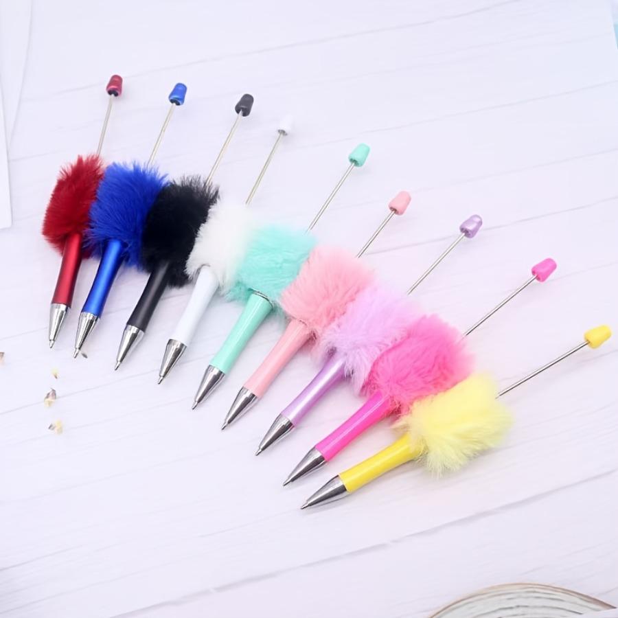 7pcs Cute Furry Puff Pens, Colorful Plush Ballpoint Pens, DIY Bead Pen Set, Aesthetic Writing Pens for Back To School, Birthday & Holiday Gifts