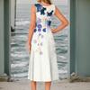 Women's Casual Fashion Floral Print Round Neck Sleeveless Color Midi Dress