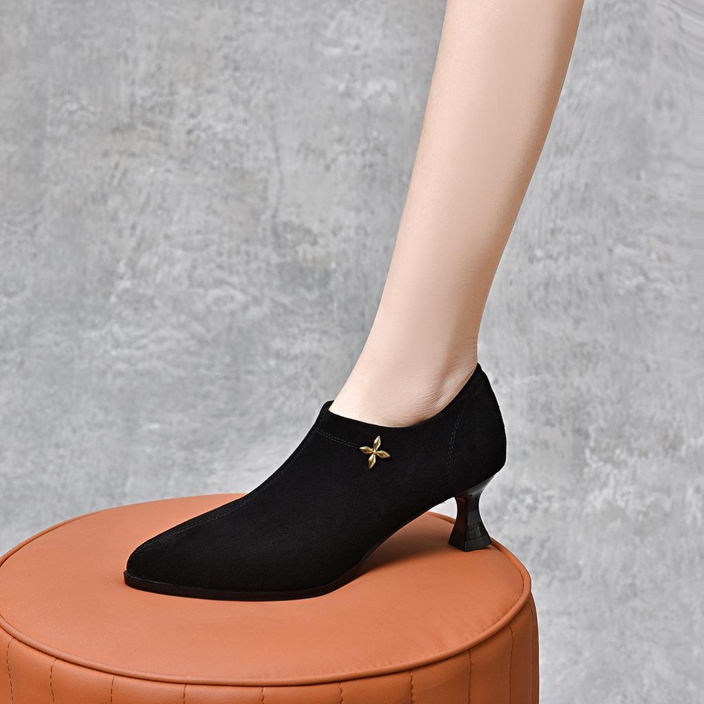 Spitze dünne Absätze High Heels Damen Frühling neu Britisch schlichtes Temperament tiefer Ausschnitt Einzelne Schuhe drei Höhen Damenschuhe