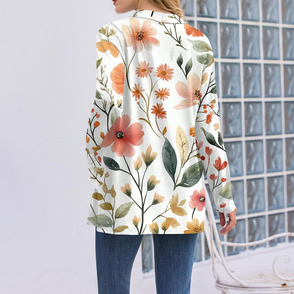 Damenmode Lässiger Langarm-Cardigan Dünne Lockere Cardigan-Jacke mit Taschen