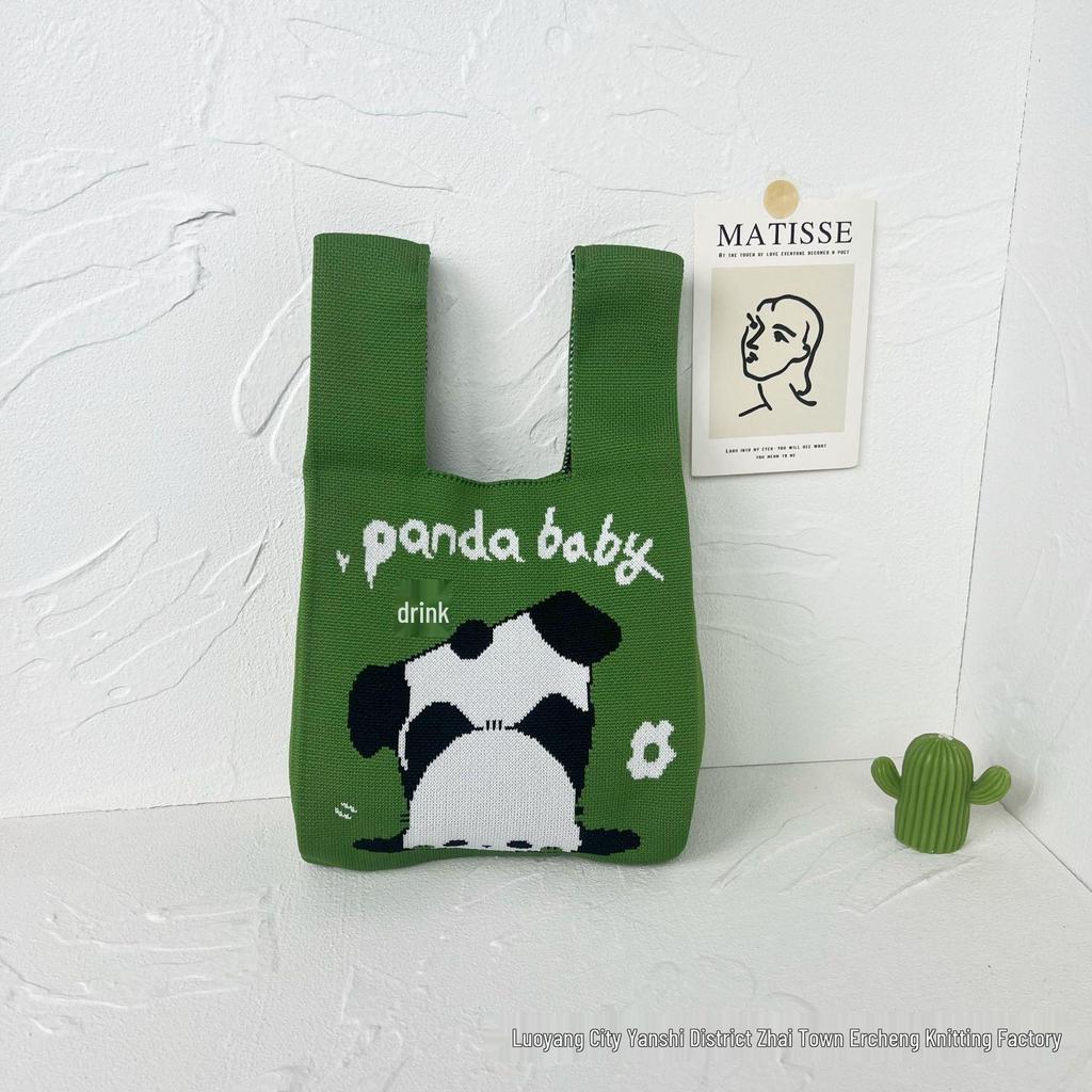 Panda Knit Women's Cross-Border Wrist Tote Handbag