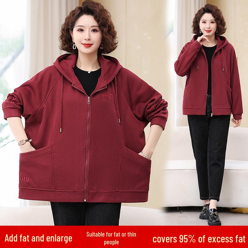 

Mom s Plus Size Hooded Jacket: Slimming, Loose Fit for Middle-Aged & Elderly Women 7XL (220-230 jin)
