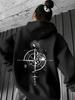 Hooded Sweatshirt with a Mystery Adventure Theme Featuring a Compass And Mountain Monogram Print Perfect for Casual Wear In The Fa