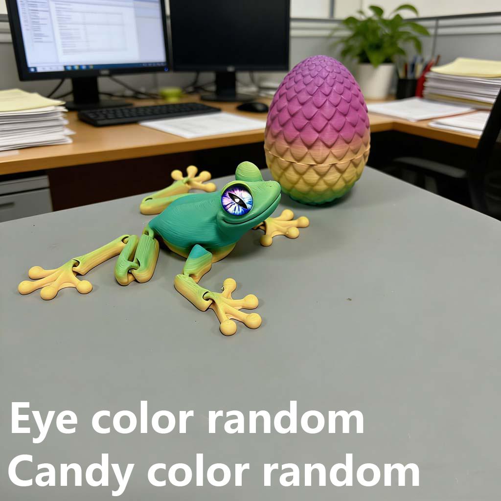 3D Printed Frogs and Eggs Statue, Flexible 3D Printed Animal, Colorful Figurines Statue, Gifts, 16.5Cm/6.5In, Egg 8Cm/3.15In