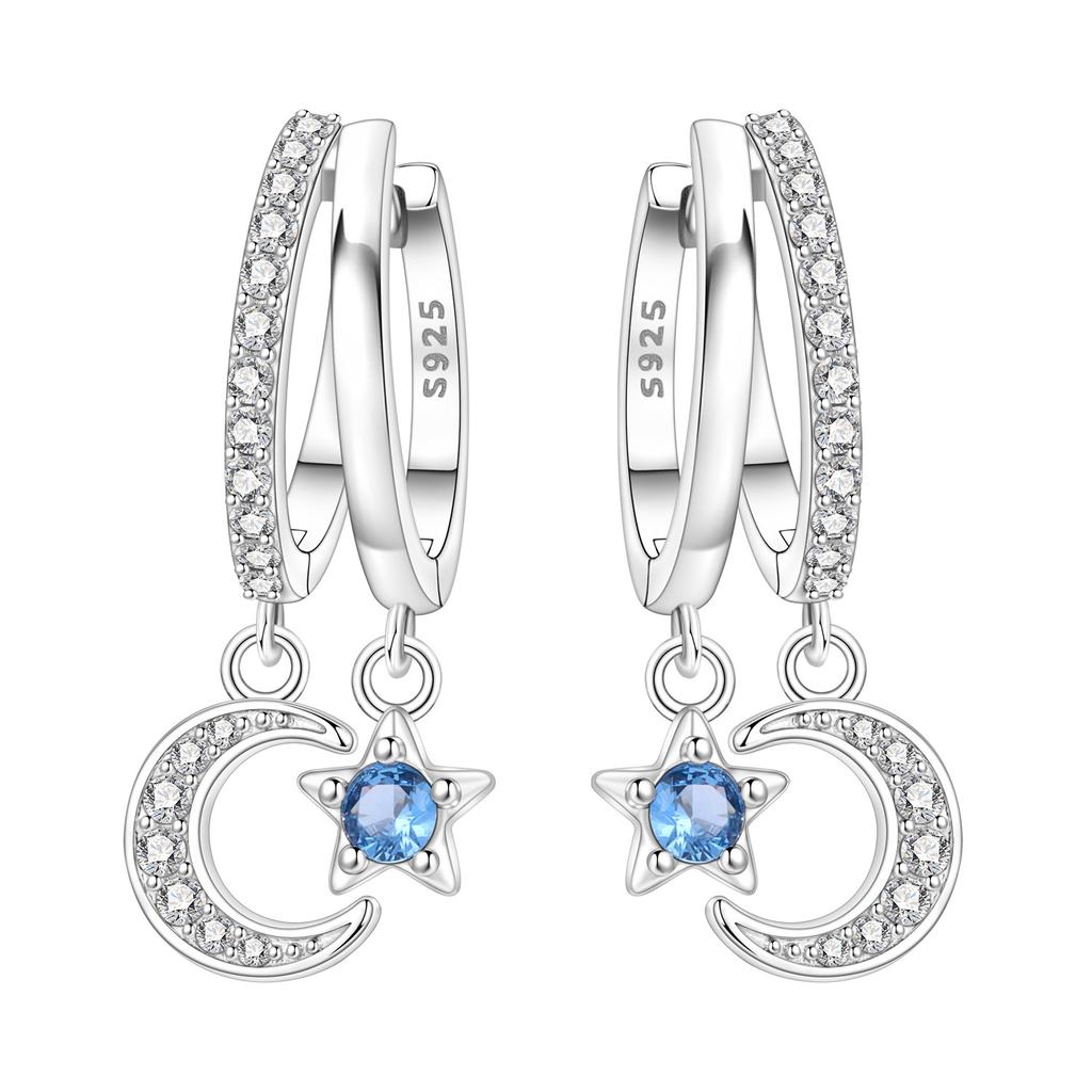 925 Silver Mysterious Star Moon Earrings Jewelry Versatile Hoop Earrings For Women Jewelry Birthday Party Fine Gifts