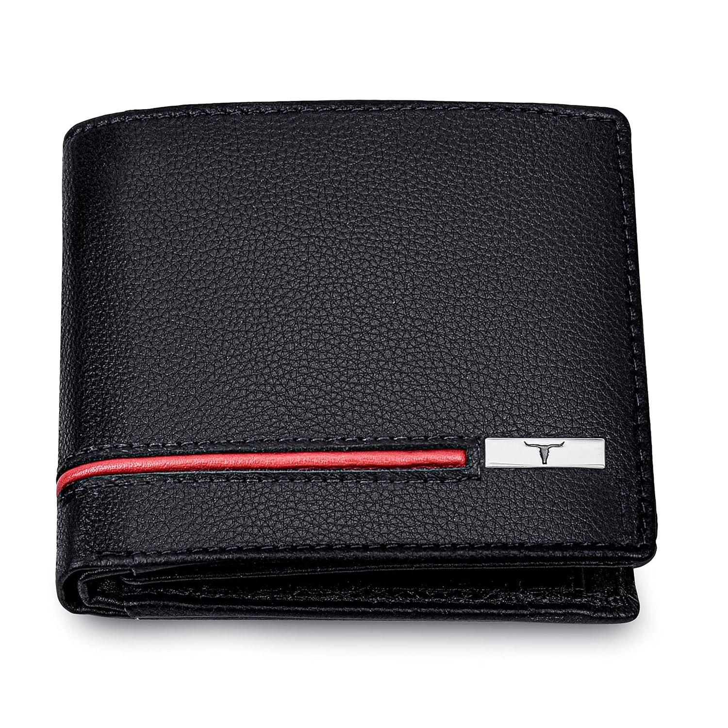 Подарочный набор из черного/красного кожаного кошелька и ручки для мужчин — фото 5