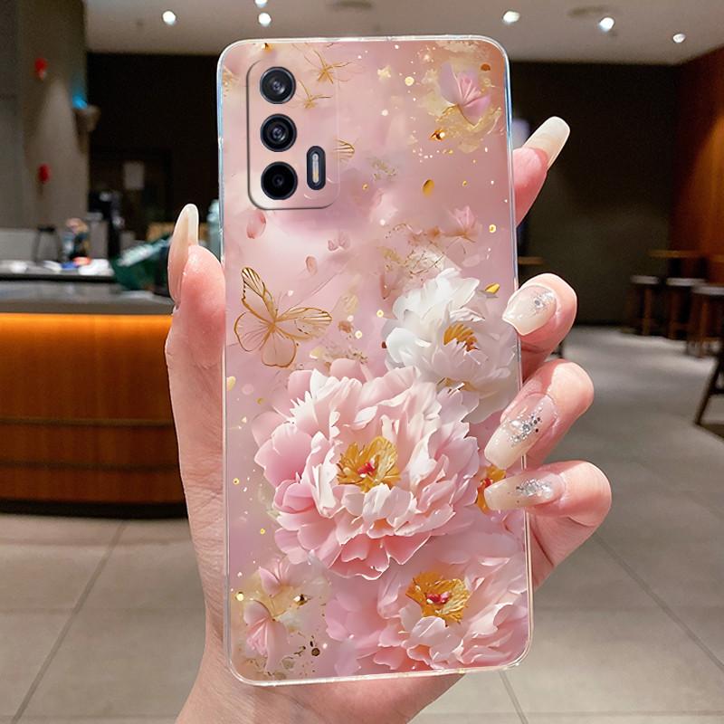 Für Realme X7 Max 5G Hülle X7Max RMX3031 Luxus Schmetterling Blume Klar Weiches TPU Silikon Rückseite Handyhülle Für RealmeX7Max 5G Hülle