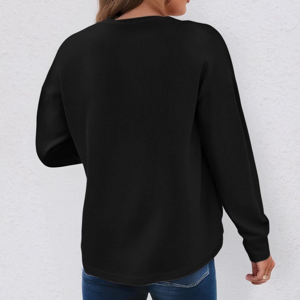 Women's Loose Comfortable Casual Fashionable Long Sleeved Pullover With Zipper And Solid Color Top