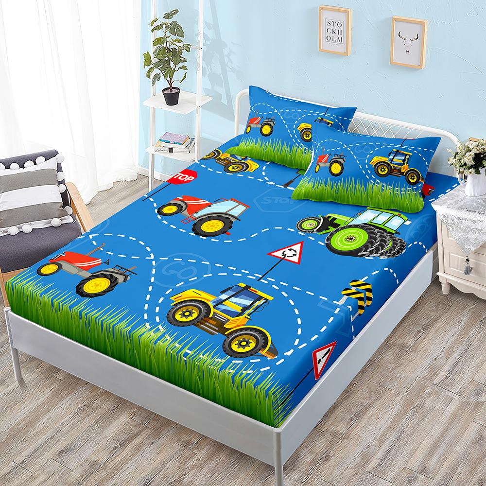 Three-Piece Cartoon Excavator, Mattress, Mattress Cover, Mattress Protective Cover, Non-Slip Sheet All-Inclusive.