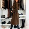 Women's Commuting Coat Winter Temperament Street Trend Solid Color Double Breasted Buckle Long Sleeve Tied Woolen Coats