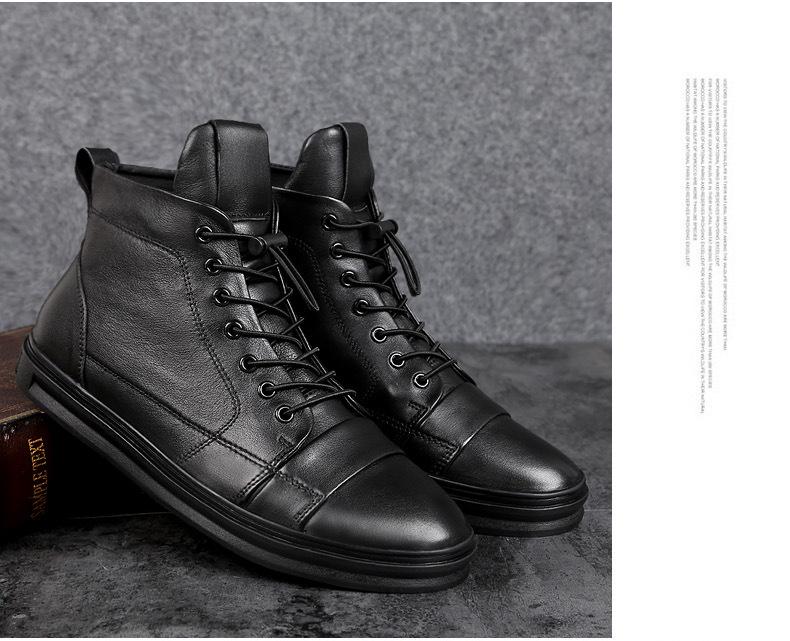 Trendy Men's High-Top Cowhide Leather Sneakers In Korean Style, Plus Size 48