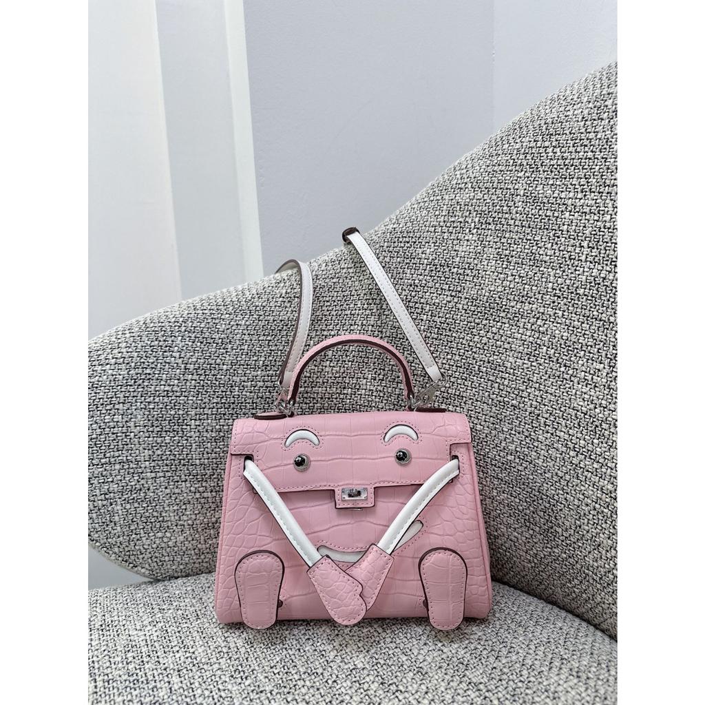 Millennium Doll Bag Smiley Face Bag Genuine Leather Mini Handbag First Layer Cowhide Alligator Pattern Shoulder Messenger Bag Women