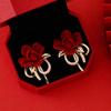 Red Velvet Floral Stud Earrings with 925 Silver for Women - Elegant French Design for Autumn/Winter