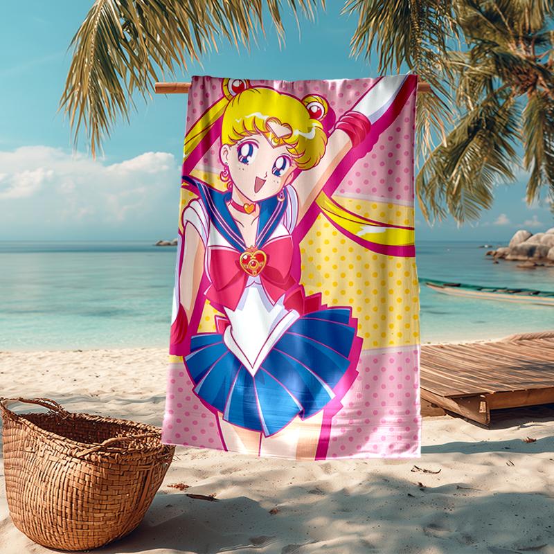 Ultra-Soft Beach Towel with Sailor Moon Theme,Ideal for Pool - Camping, Diving - Perfect Travel Essential, Vibrant Beach Towel.