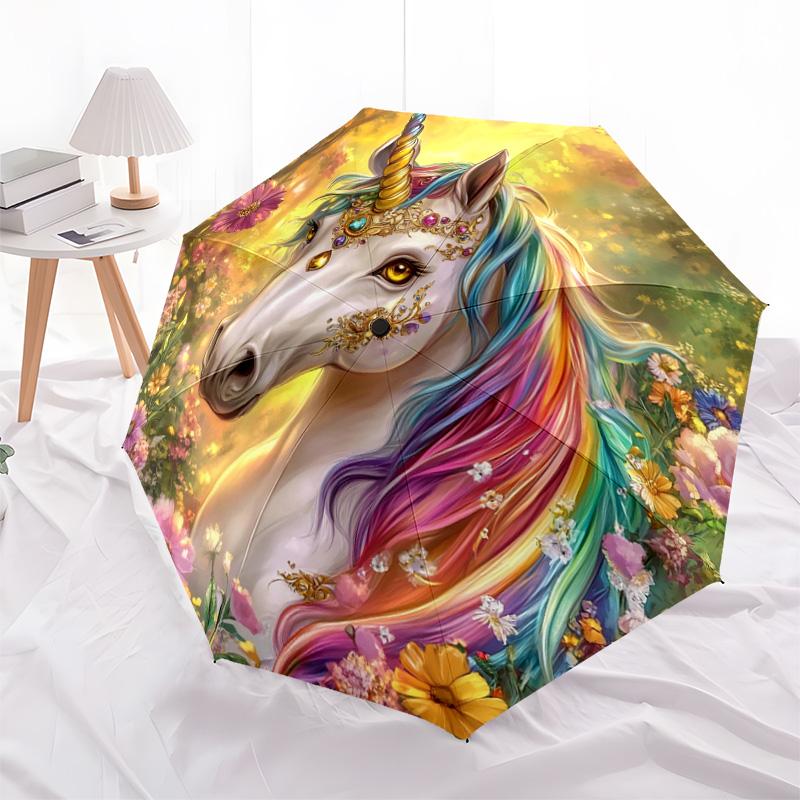 1 PC Automatic Folding Umbrella - Unicorn Fantasy Pattern, Portable & Foldable Design with 8 Ribs, Christmas Birthday Gifts