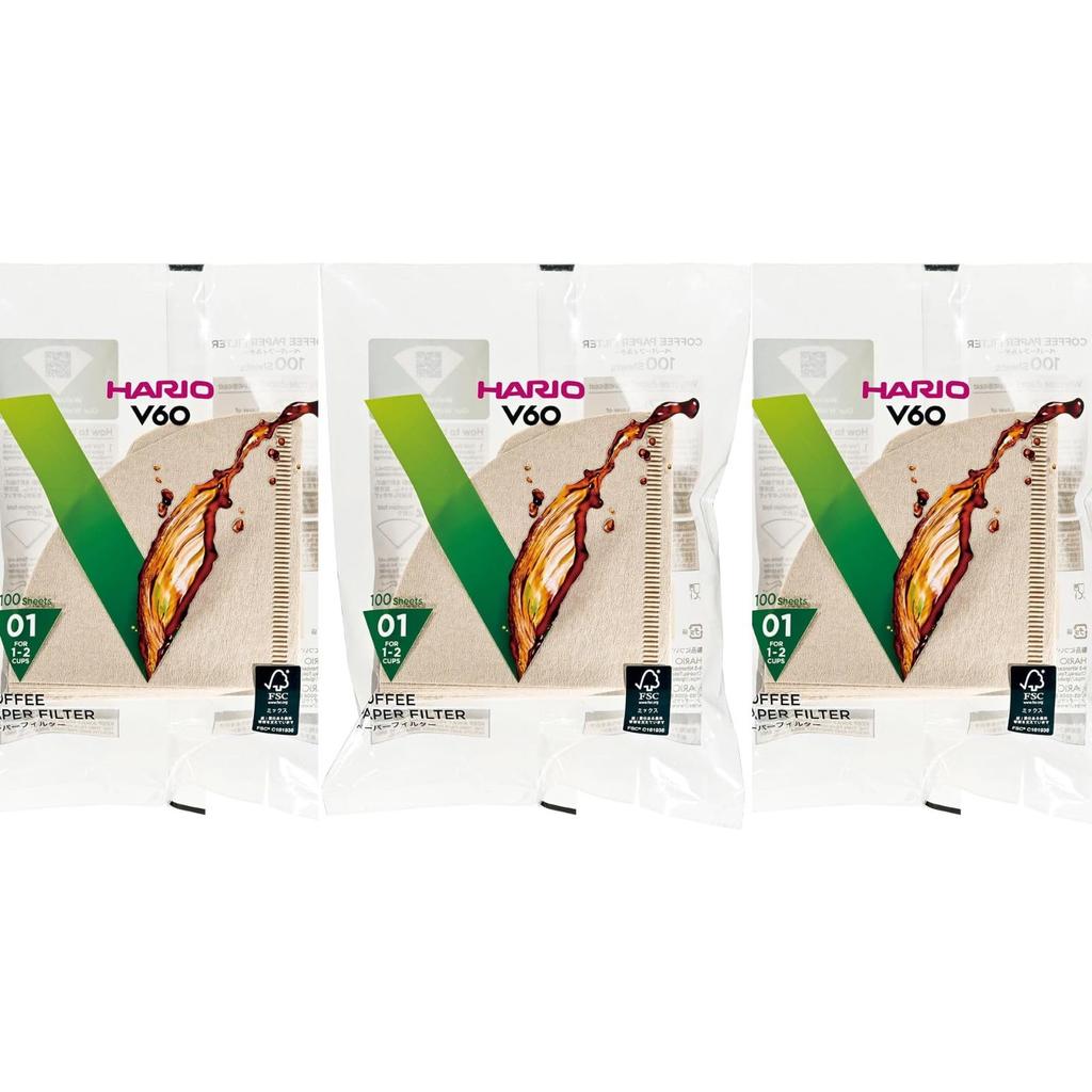 No-brand product HARIO V60 Paper Filters VCF-01-100M Unbleached Cone Pour Over Coffee Filter 1-2 Cup Capacity 100 Sheets Per Pack 3 Packs Set