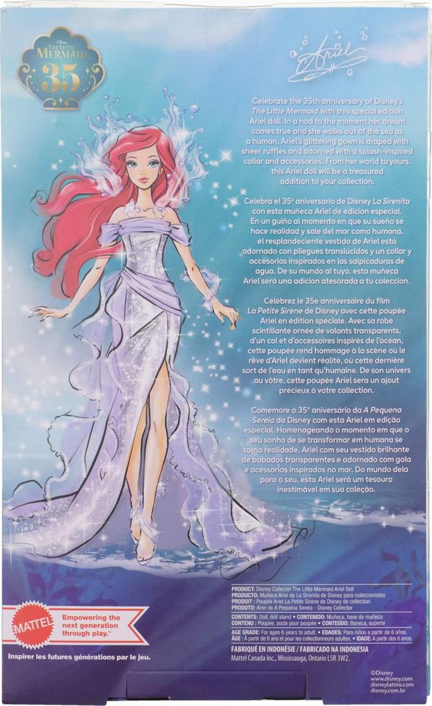 Mattel Disney Collector's Ariel The Little Mermaid Doll with Display Stand, Celebrating the 35th Anniversary of the Disney Film